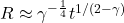 R \approx \gamma^{-\frac14} t^{1/(2-\gamma)}