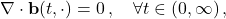 \begin{equation*}\nabla\cdot \mathbf{b}(t,\cdot) =0\,, \quad \forall t\in (0,\infty)\,,\end{equation*}