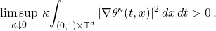 \begin{equation*}  \limsup_{\kappa \downarrow 0} \,\kappa\! \int_{(0,1) \times \mathbb{T}^d} | \nabla \theta^\kappa(t,x) |^2\,dx\,dt > 0\,. \end{equation*}